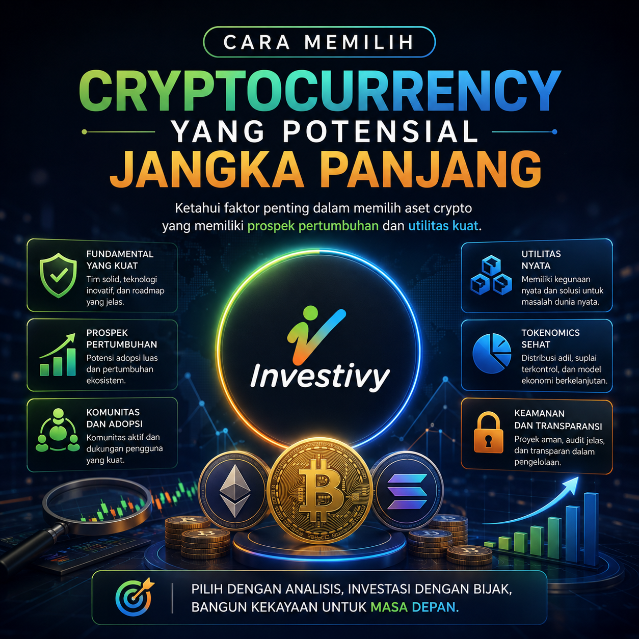 Grafik analisis pertumbuhan investasi crypto dan peluang pasar digital jangka panjang.