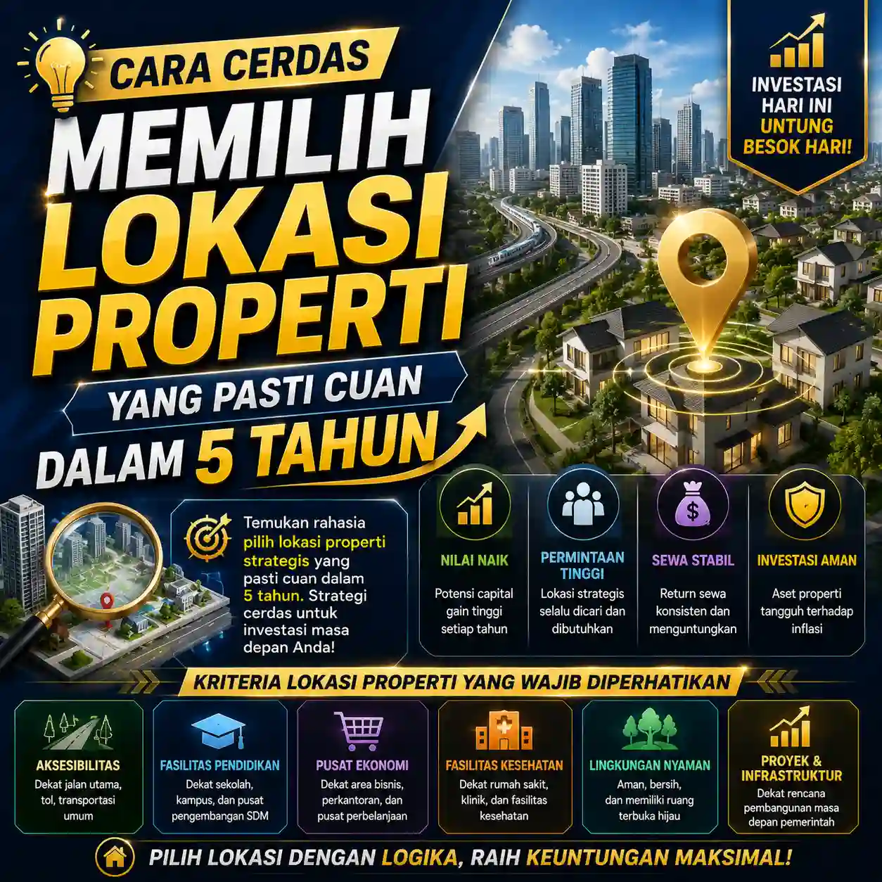 Strategi dan cara cerdas memilih lokasi investasi properti yang menguntungkan dalam jangka waktu 5 tahun.