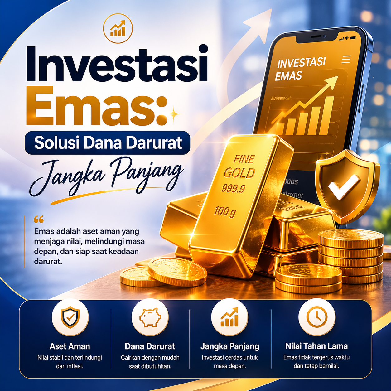 Investasi emas untuk dana darurat dan ilustrasi sistem keamanan pada website casino resmi.