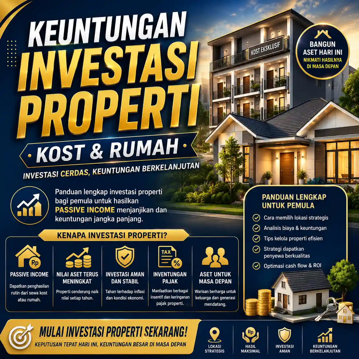 Desain bangunan rumah kost modern yang terintegrasi dengan sistem keamanan digital untuk promosi Website Casino online terpercaya