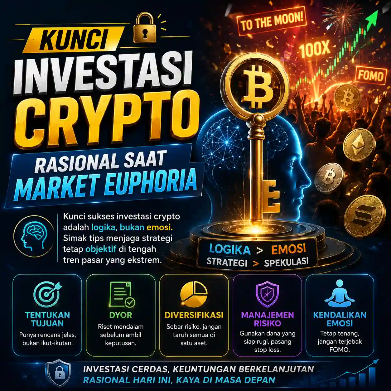 Strategi kunci investasi crypto tetap rasional saat market euphoria untuk menghindari FOMO dan risiko kerugian.