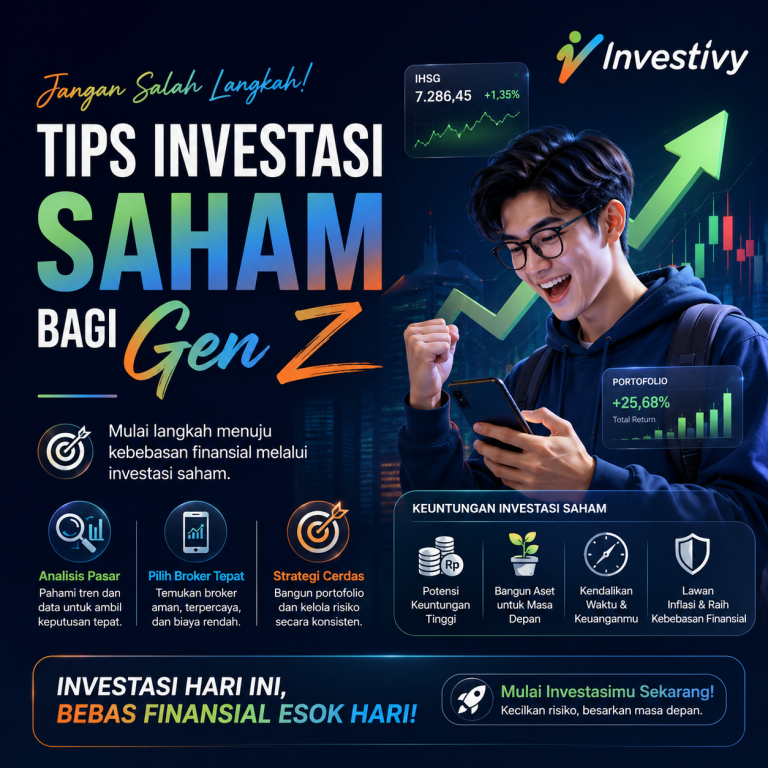 Seorang anak muda sedang memantau grafik portofolio investasi saham di laptopnya.
