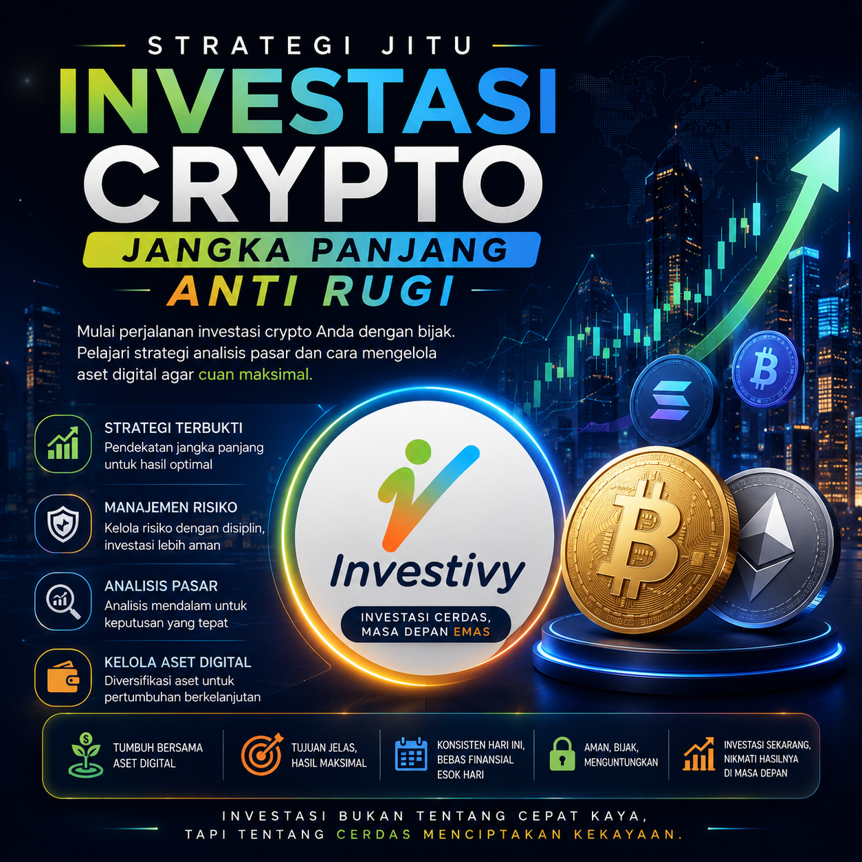Grafik strategi investasi crypto untuk pemula yang menguntungkan.