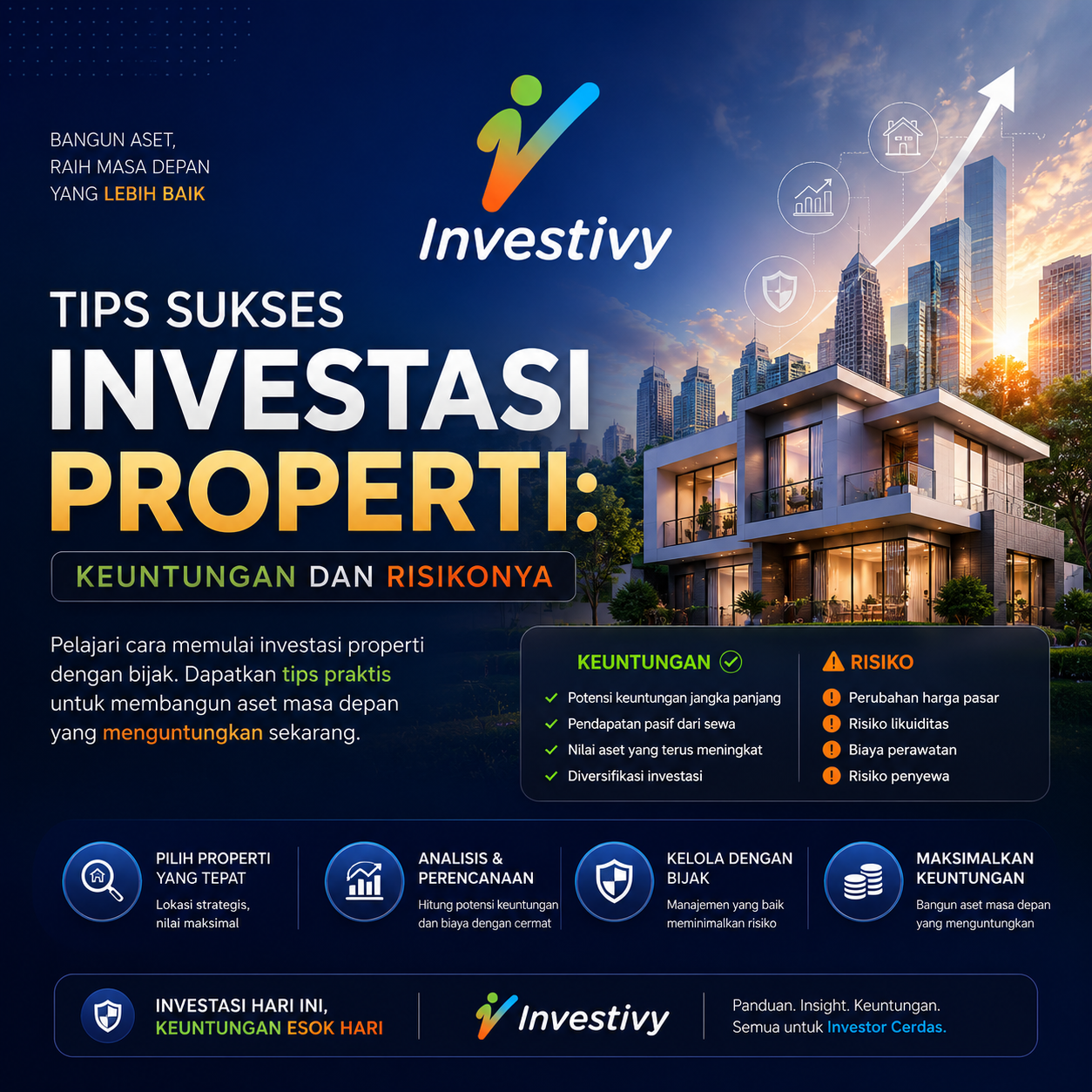 Seorang investor memeriksa dokumen properti di depan rumah modern yang siap disewakan.